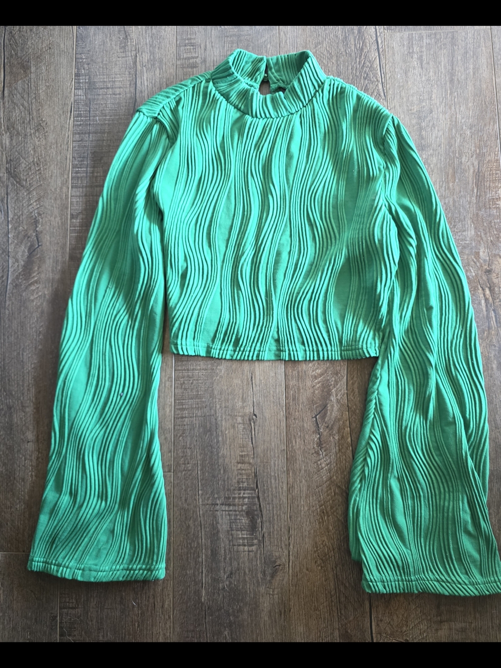 SHEIN Emerald Green Pleated Long-Sleeve Crop Top